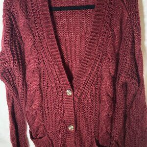 Burgandy Oversized Knit Cardigan